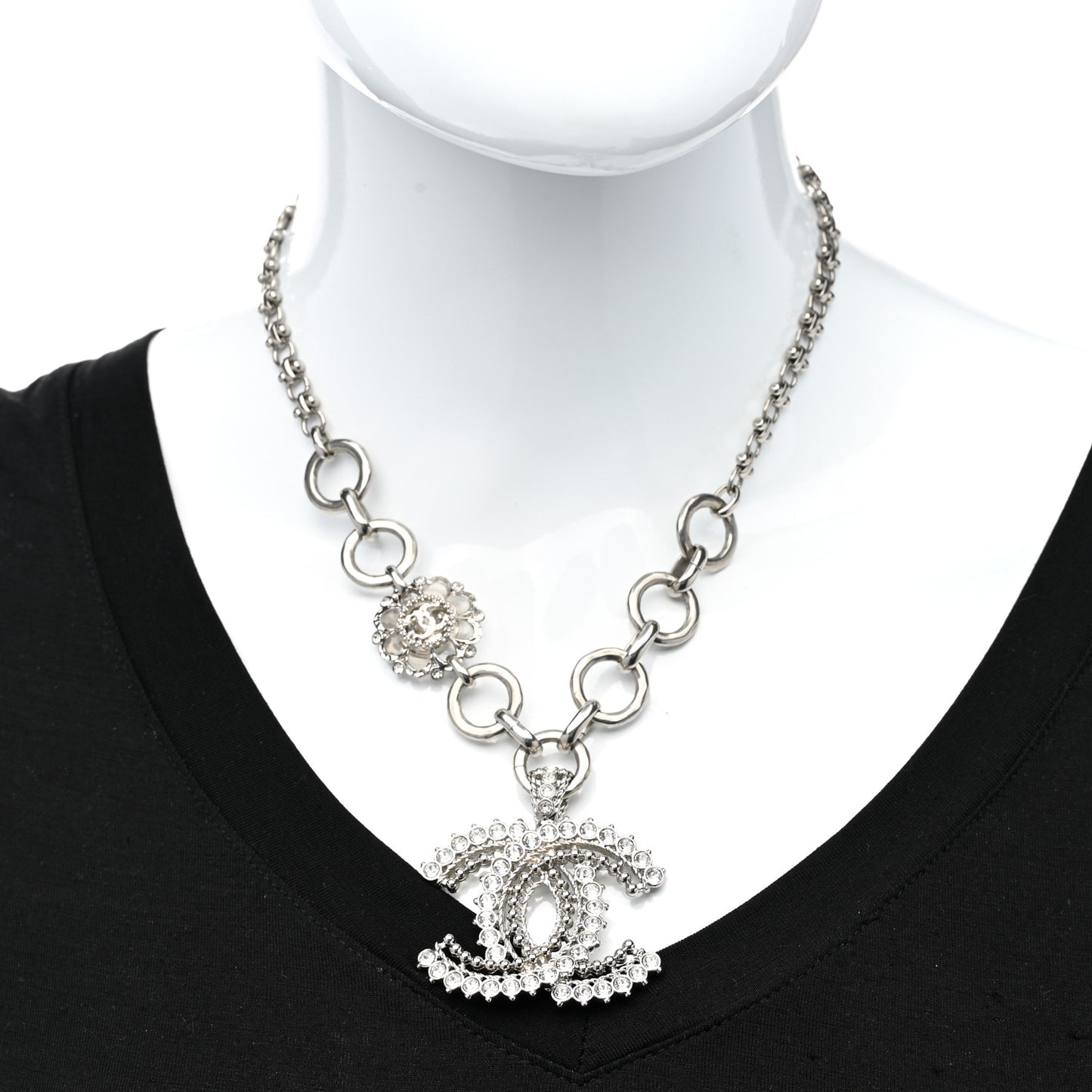 Crystal CC Short Necklace Silver