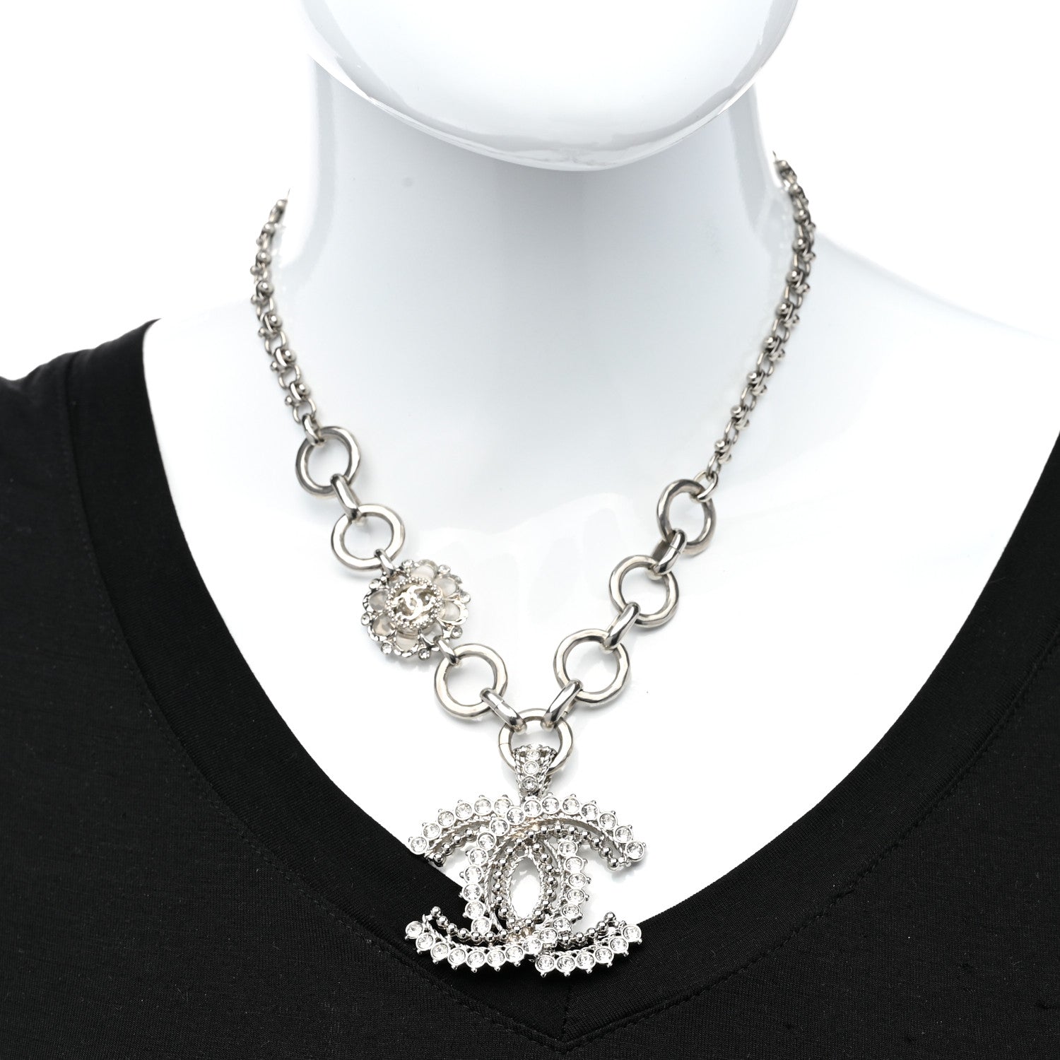 Chanel Crystal CC Short Necklace Silver 2 of 6