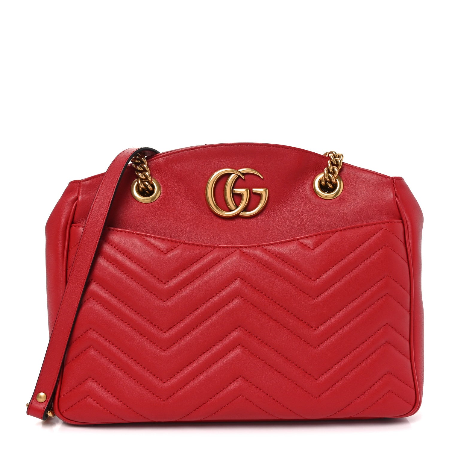 Gucci Calfskin Matelasse Medium GG Marmont Open Top Shoulder Bag Hibiscus Red 1 of 10