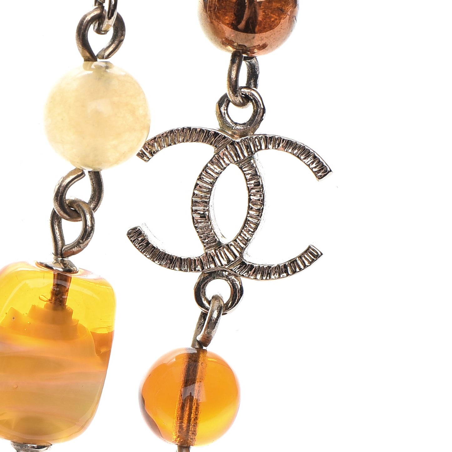 Pearl Beaded CC Long Necklace Brown Gold