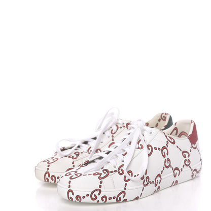 Gucci Calfskin GucciGhost Print Womens Ace Sneakers 38.5 White Hibiscus Red 3 of 14