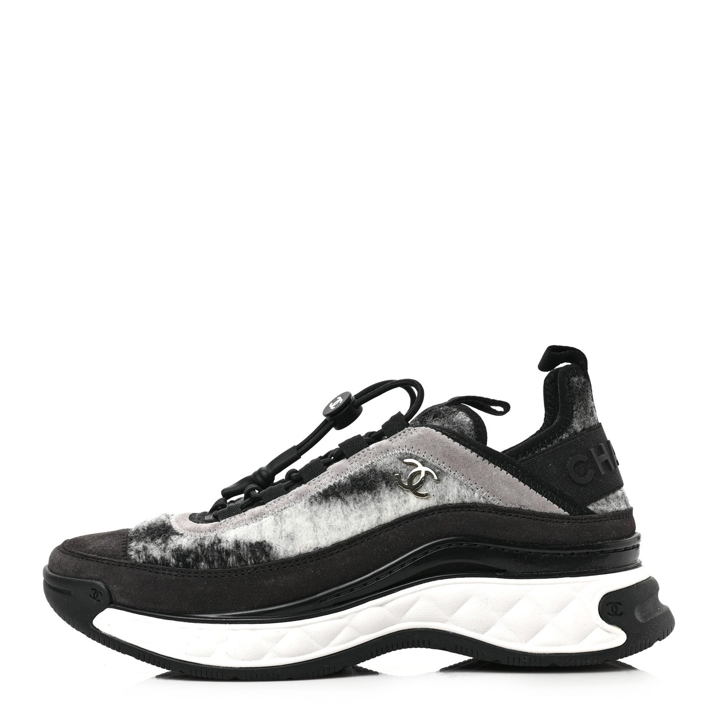 Fabric Suede Calfskin CC Sneakers 38 Grey