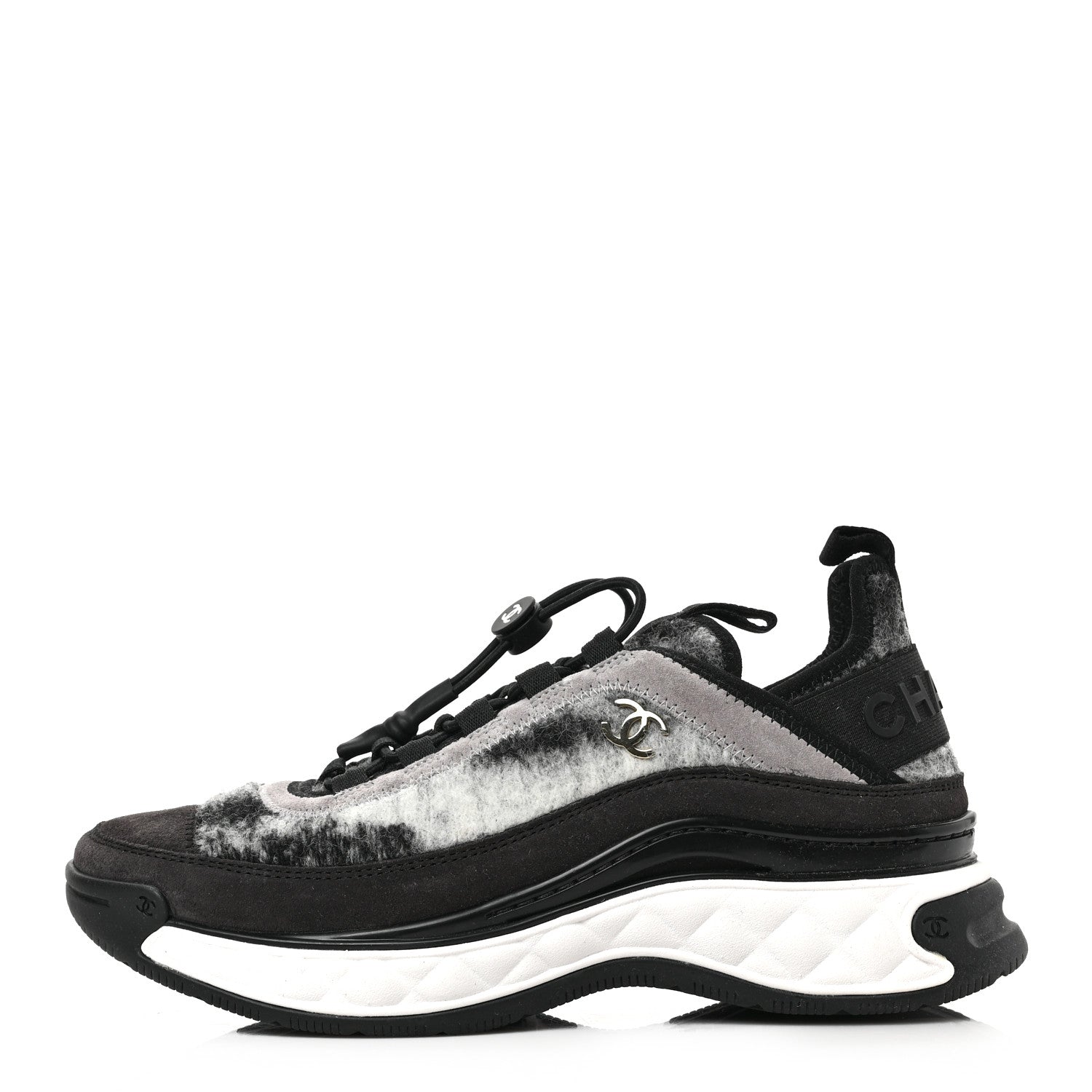 Chanel Fabric Suede Calfskin CC Sneakers 38 Grey 1 of 9
