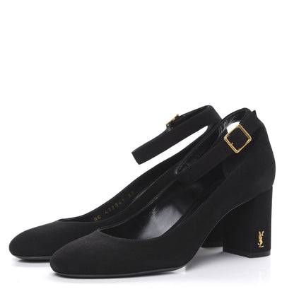 Saint Laurent Suede Loulou 70 Ankle Strap Pumps 37 Black 3 of 8