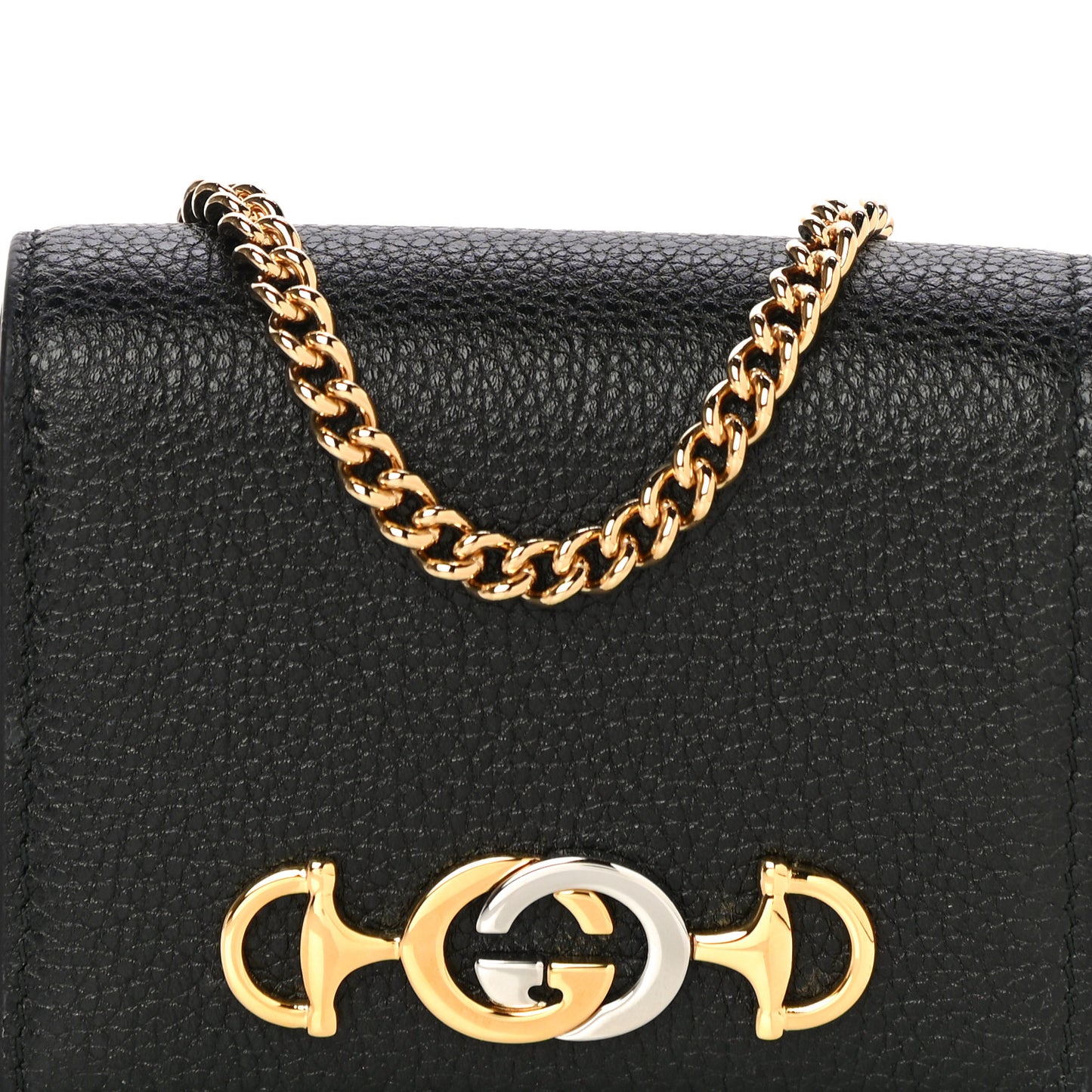 Grainy Calfskin Zumi Chain Card Case Wallet Black