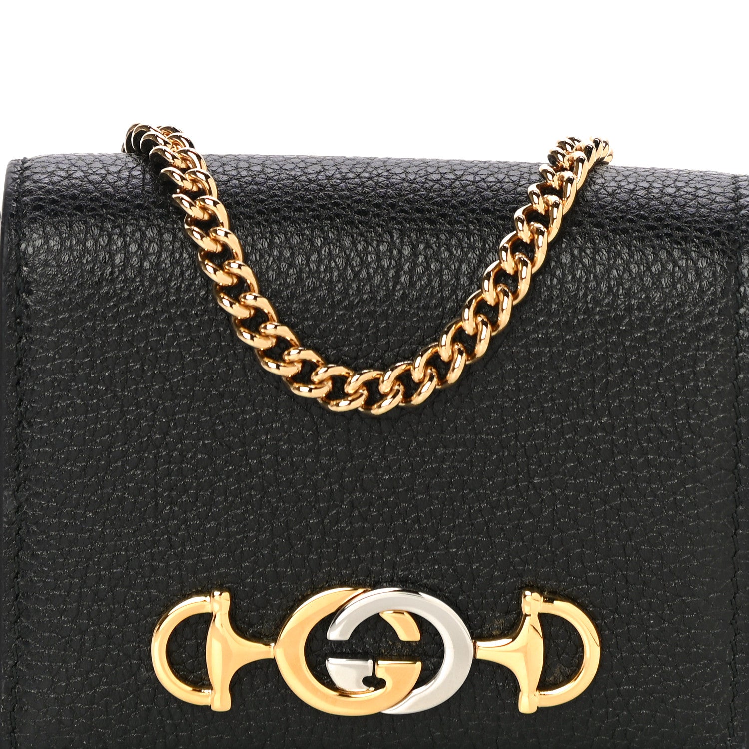 Gucci Grainy Calfskin Zumi Chain Card Case Wallet Black 7 of 10