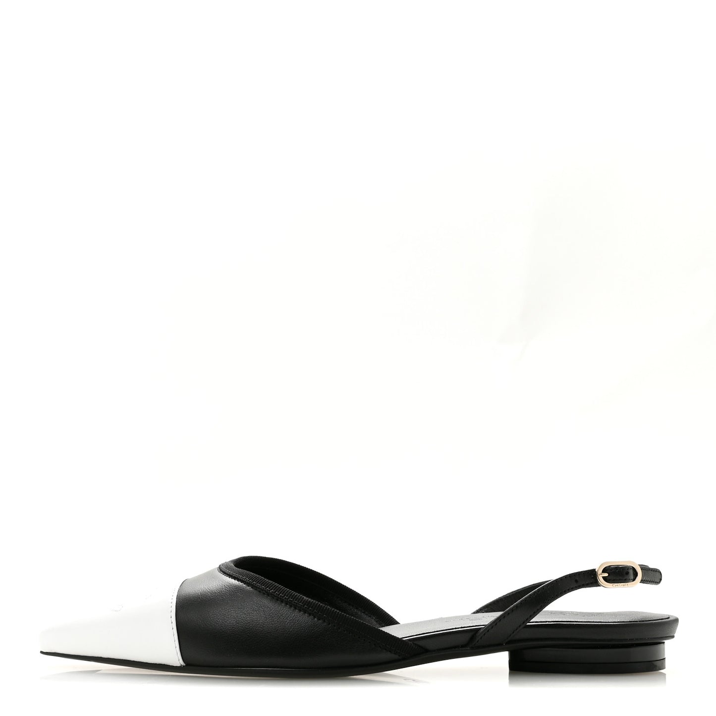 Iridescent Lambskin Cap Toe CC Slingback Flats 37 Black White