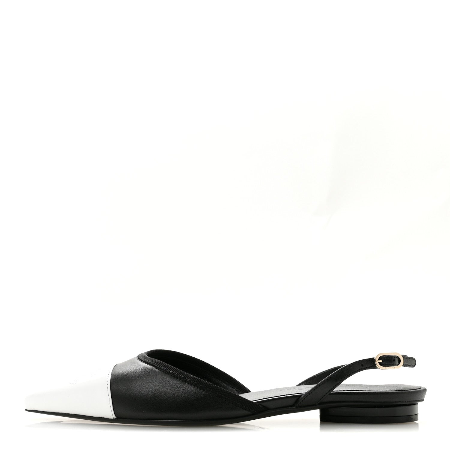 Chanel Iridescent Lambskin Cap Toe CC Slingback Flats 37 Black White 1 of 10