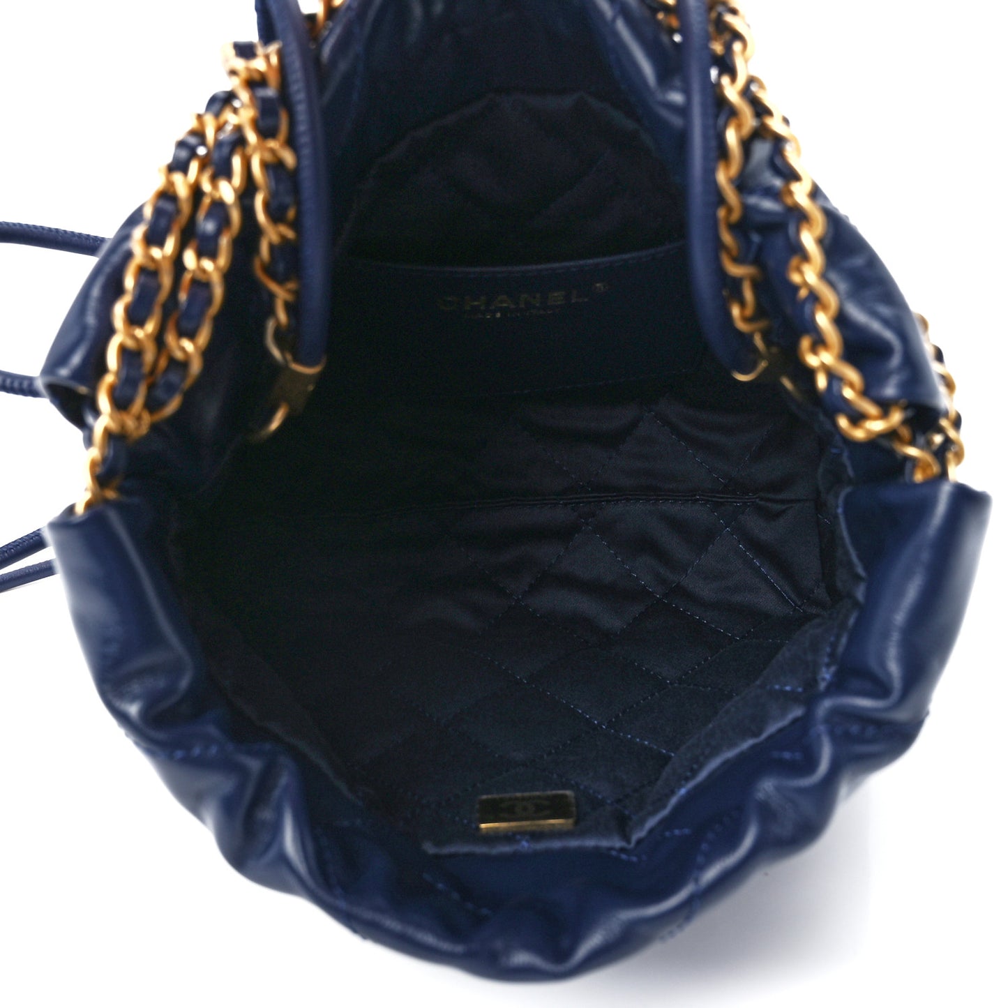 Shiny Calfskin Quilted Mini Chanel 22 Navy Blue