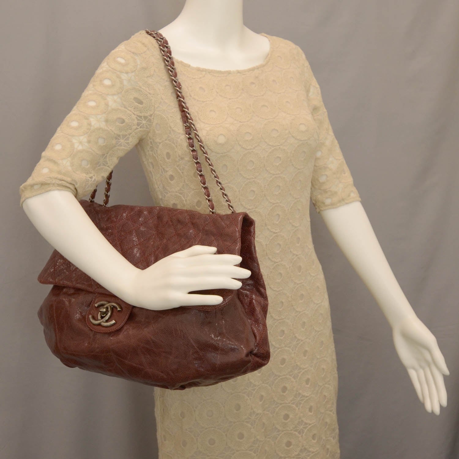 Chanel Grained Calfskin Maxi Elastic Flap Bordeaux 2 of 10
