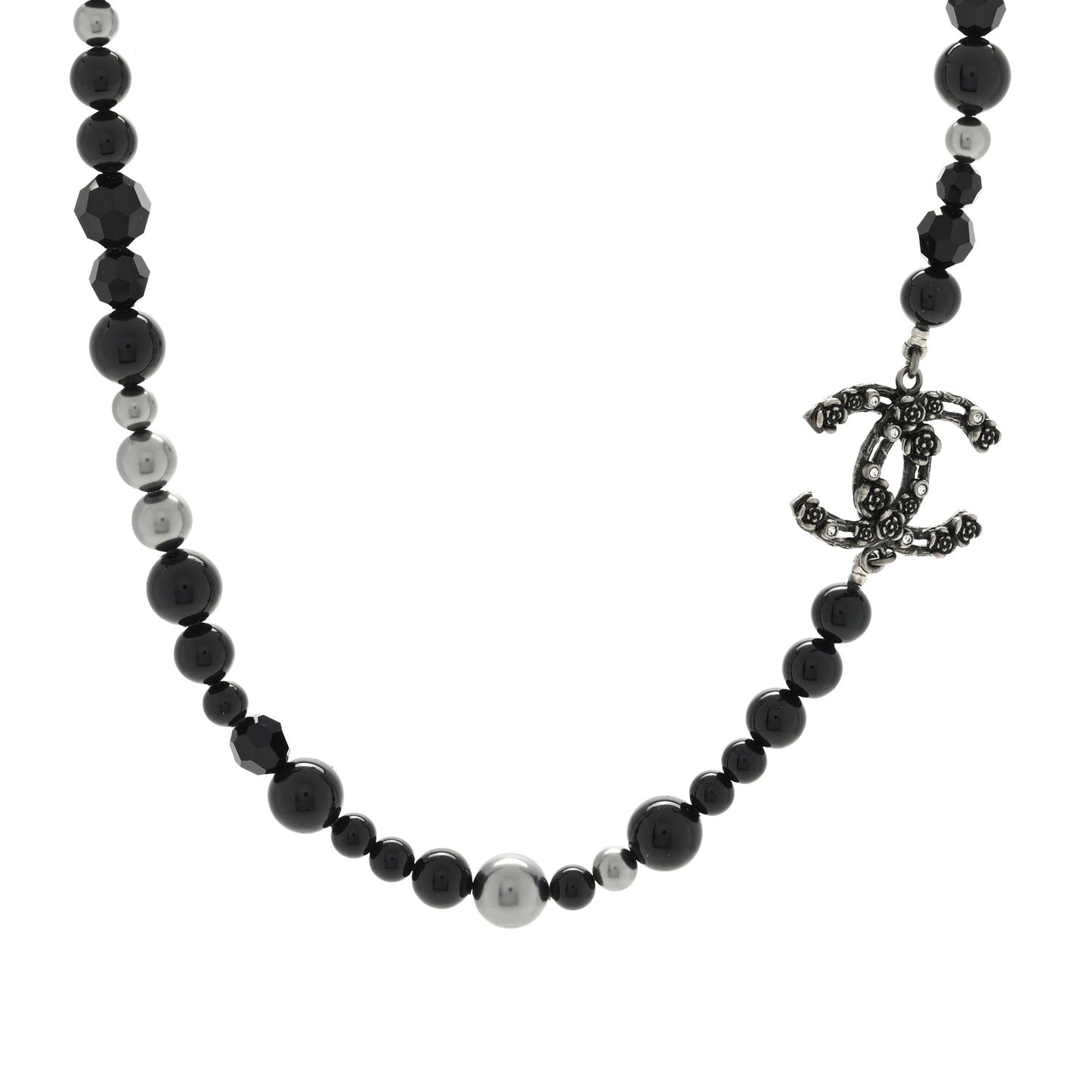 Pearl Crystal CC Camellia Necklace Ruthenium Black
