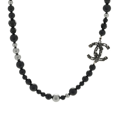 Chanel Pearl Crystal CC Camellia Necklace Ruthenium Black 1 of 3