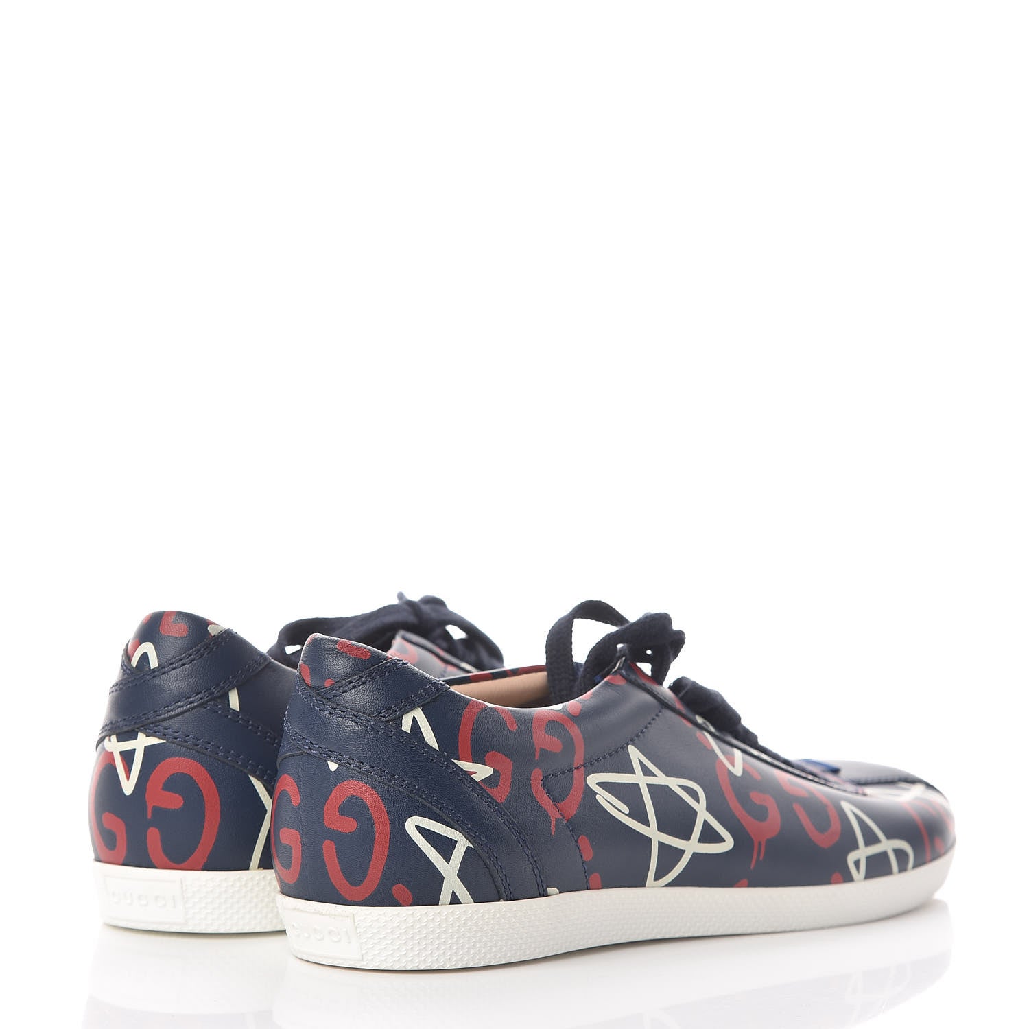 Gucci Calfskin GucciGhost Print Womens Low Top Sneakers 36 Blue Agata Hibiscus Red 4 of 8
