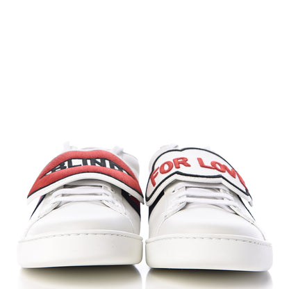 Gucci Calfskin Ayers Web Blind for Love Embroidered Womens Ace Sneakers 41 White 2 of 10