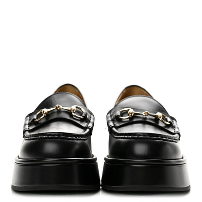 Gucci Kama Calfskin Horsebit Womens Wedge Platform Loafers 37 Black 3 of 10