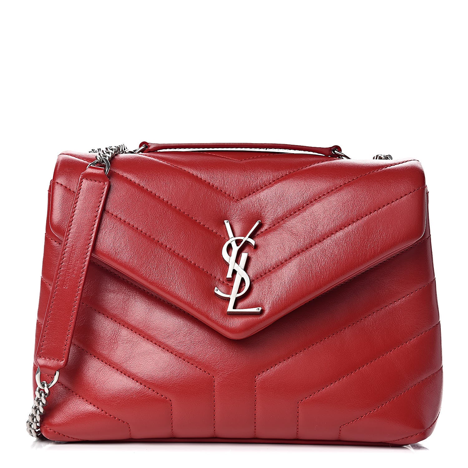 Saint Laurent Calfskin Y Quilted Monogram Small Loulou Crossbody Bag Red 1 of 12