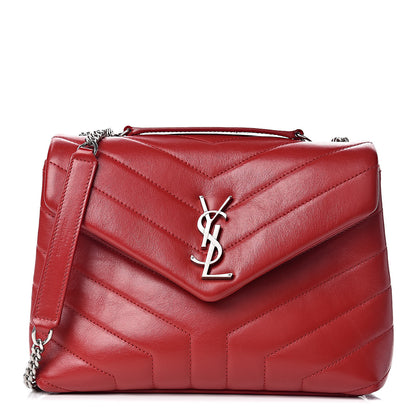 Saint Laurent Calfskin Y Quilted Monogram Small Loulou Crossbody Bag Red 1 of 12