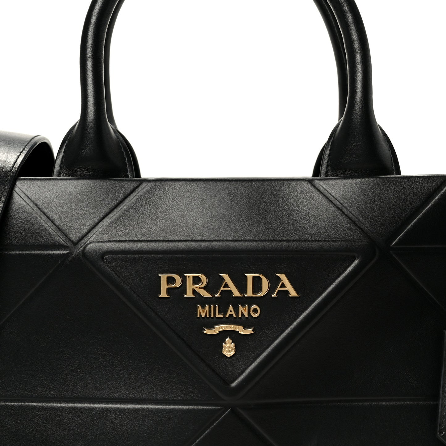 Soft Calfskin Triangolo Symbole Embossed Small Tote Black