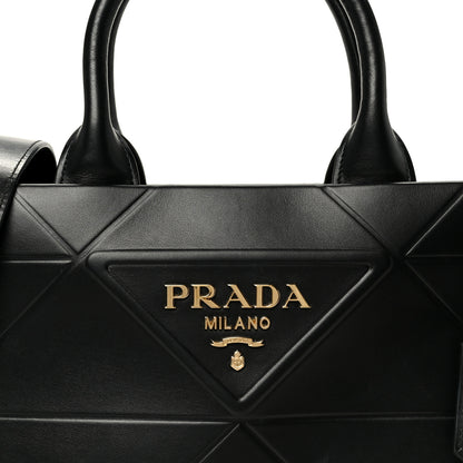 Prada Soft Calfskin Triangolo Symbole Embossed Small Tote Black 8 of 10