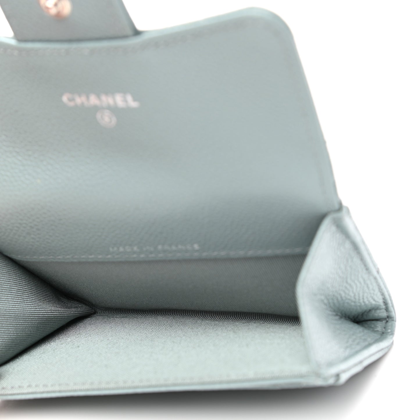 Caviar Quilted Flap Card Holder Wallet Light Blue