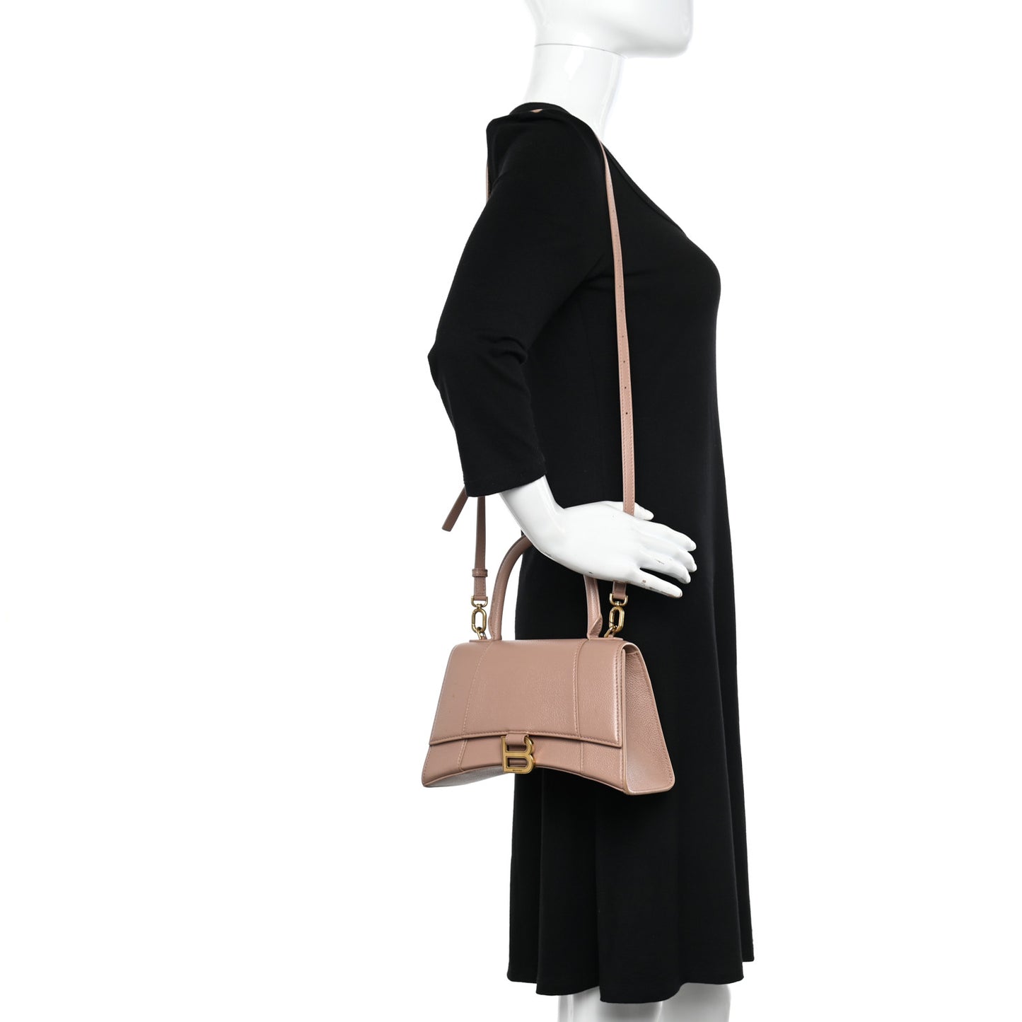 Grained Calfskin Small Hourglass Top Handle Bag Nude Beige