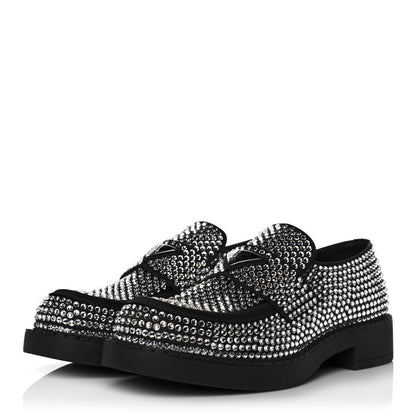 Prada Satin Crystal Metal Triangle Logo Mens Loafers 8 Crystal 3 of 9