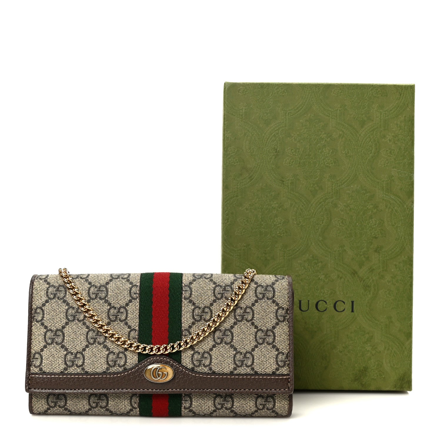 Gucci GG Supreme Monogram Web Ophidia Wallet On Chain Brown 11 of 11