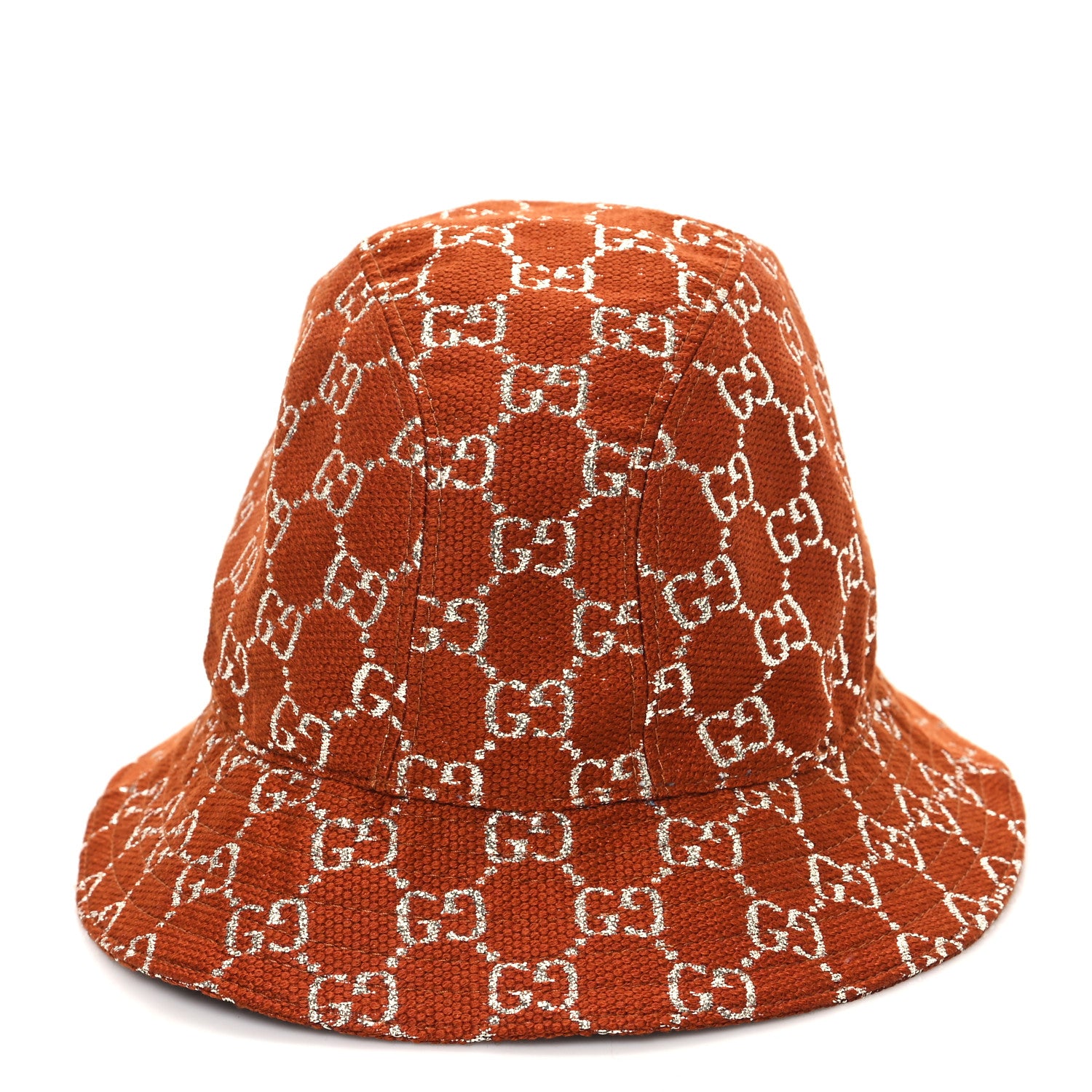 Gucci Canvas Lame GG Monogram Bucket Hat M Burnt Orange Silver 6 of 9