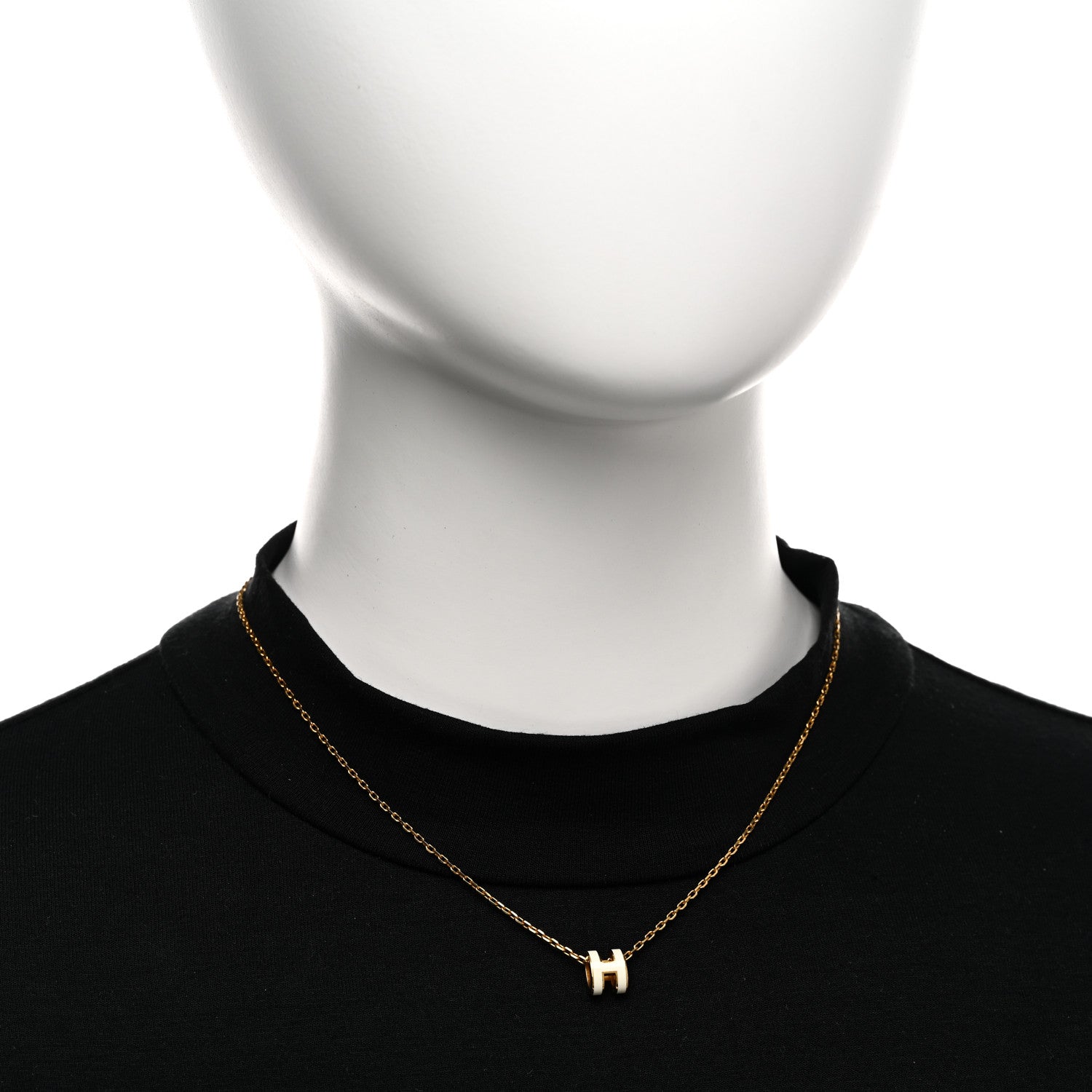 Hermes Lacquered Gold Mini Pop H Pendant Necklace White 2 of 6