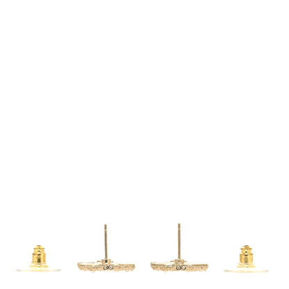 Chanel Metal Graduated Pearl Crystal CC Earrings Light Gold 3 of 4