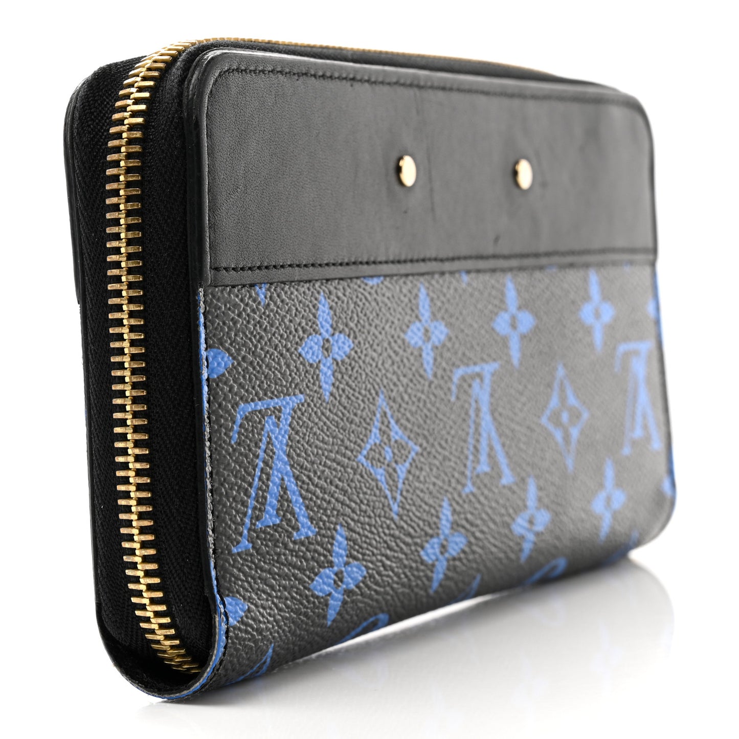 Calfskin Colored Monogram Zippy Wallet Blue Black