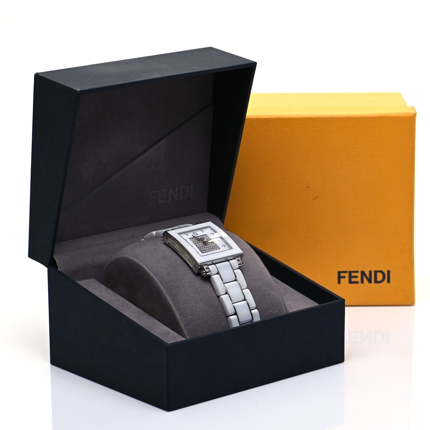 Stainless Steel Ceramic Diamond Dial 30mm Quadro Quartz Watch White