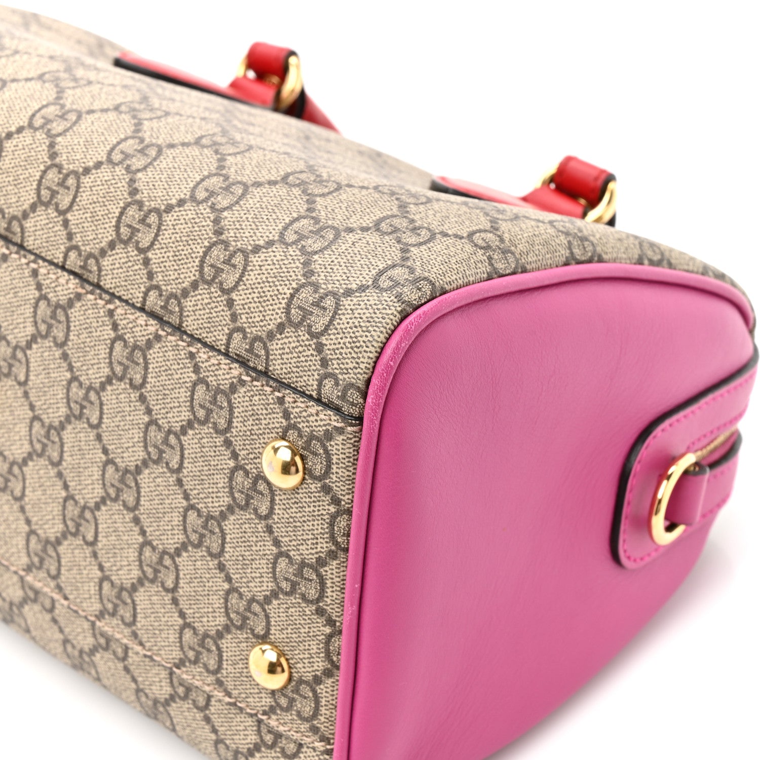 Gucci GG Supreme Monogram Moon Calfskin Small Boston Beige Ebony Hibiscus Red New Rosette 9 of 12
