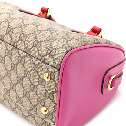 Gucci GG Supreme Monogram Moon Calfskin Small Boston Beige Ebony Hibiscus Red New Rosette 9 of 12