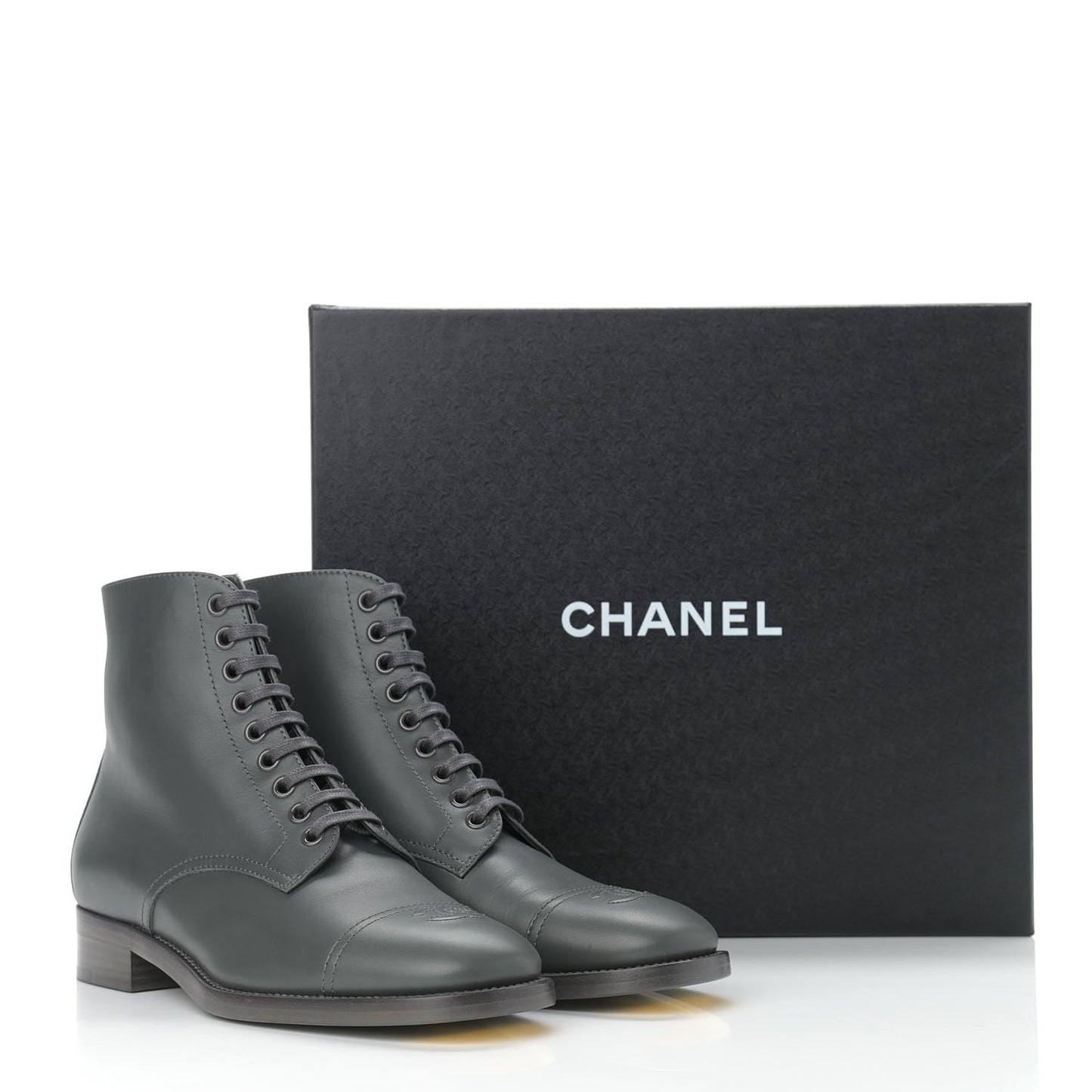 Calfskin Cap Toe CC Lace Up Boots 37.5 Dark Grey