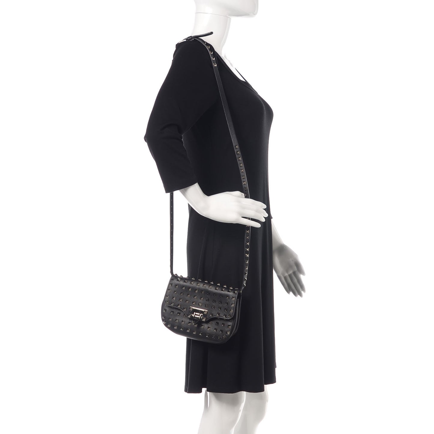 Vitello Mini Rockstud All Over Flap Saddle Crossbody Bag Black