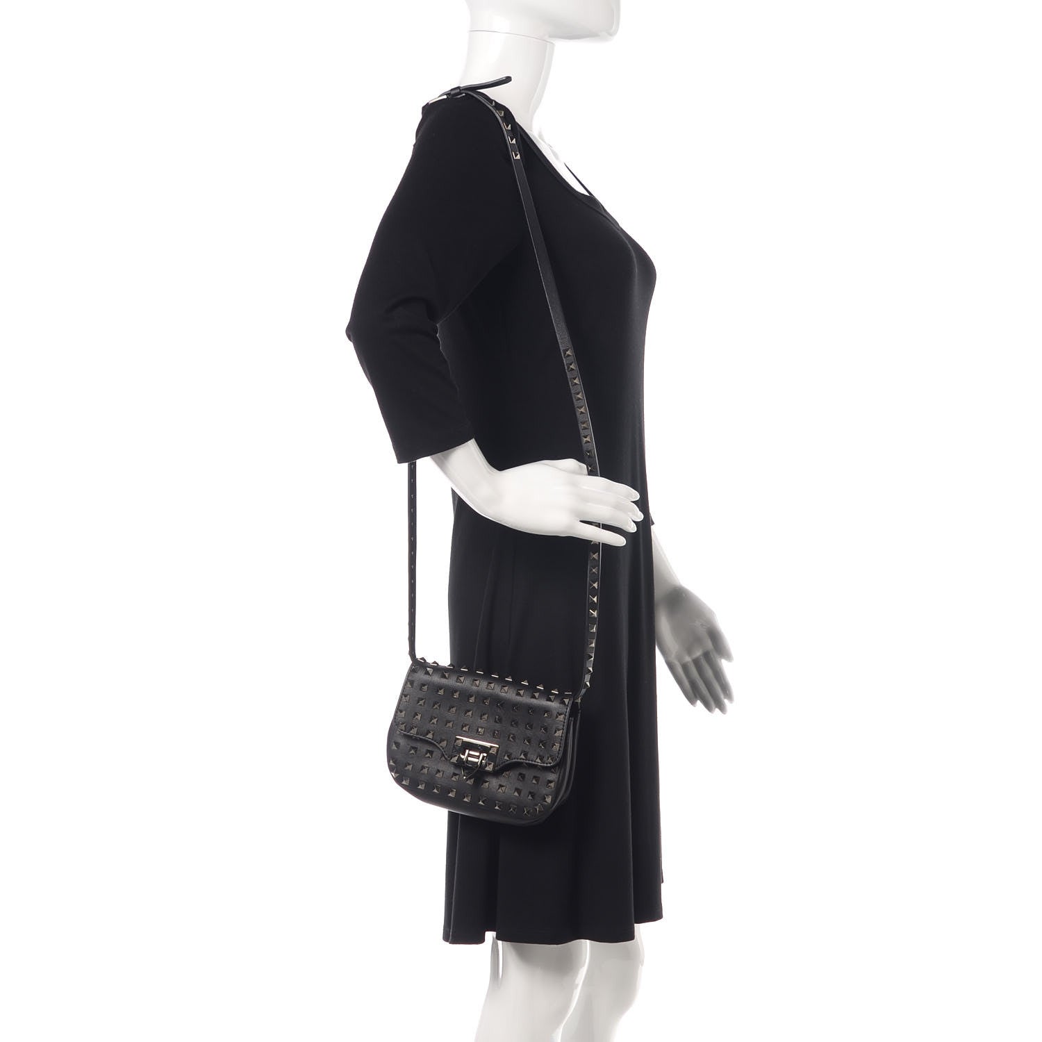 Valentino Garavani Vitello Mini Rockstud All Over Flap Saddle Crossbody Bag Black 4 of 10