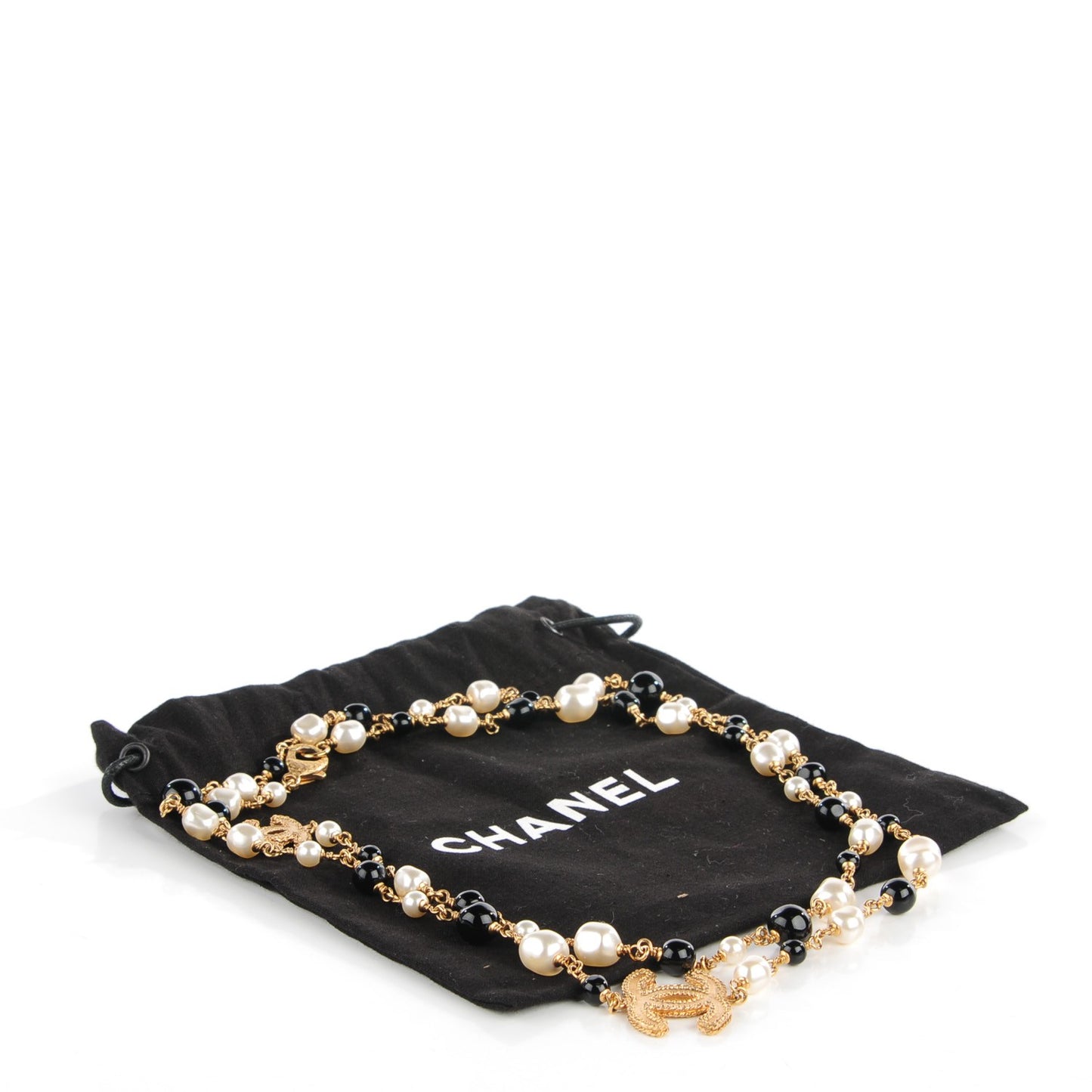 Pearl Beaded CC Long Necklace Gold