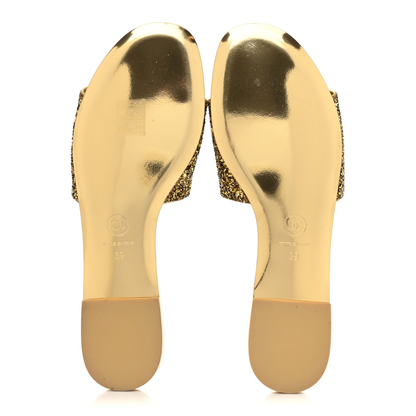 Glitter Fabric CC Mules 39 Gold Black