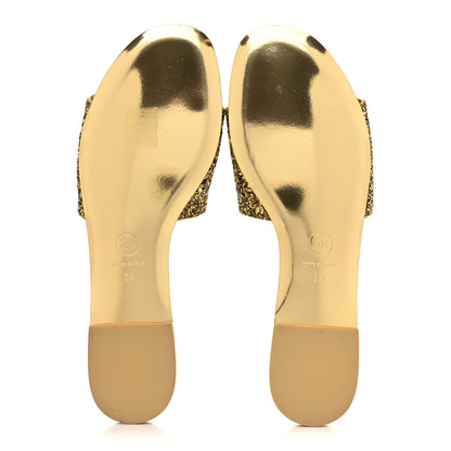 Chanel Glitter Fabric CC Mules 39 Gold Black 5 of 9