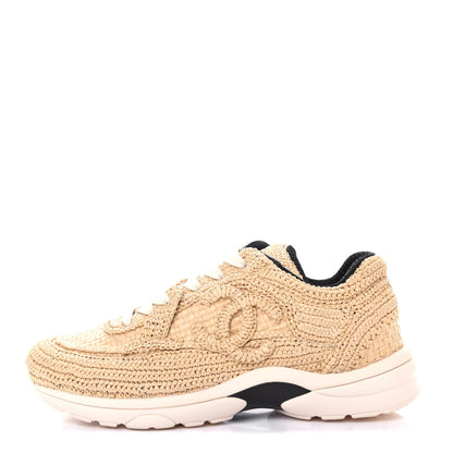 Chanel Braided Raffia Womens CC Sneakers 37.5 Beige 1 of 11