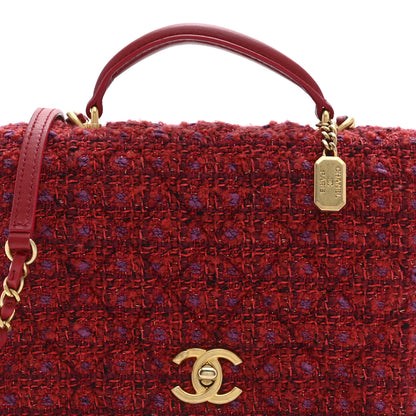 Chanel Tweed Lambskin Quilted Top Handle Flap  Red Multicolor 9 of 11