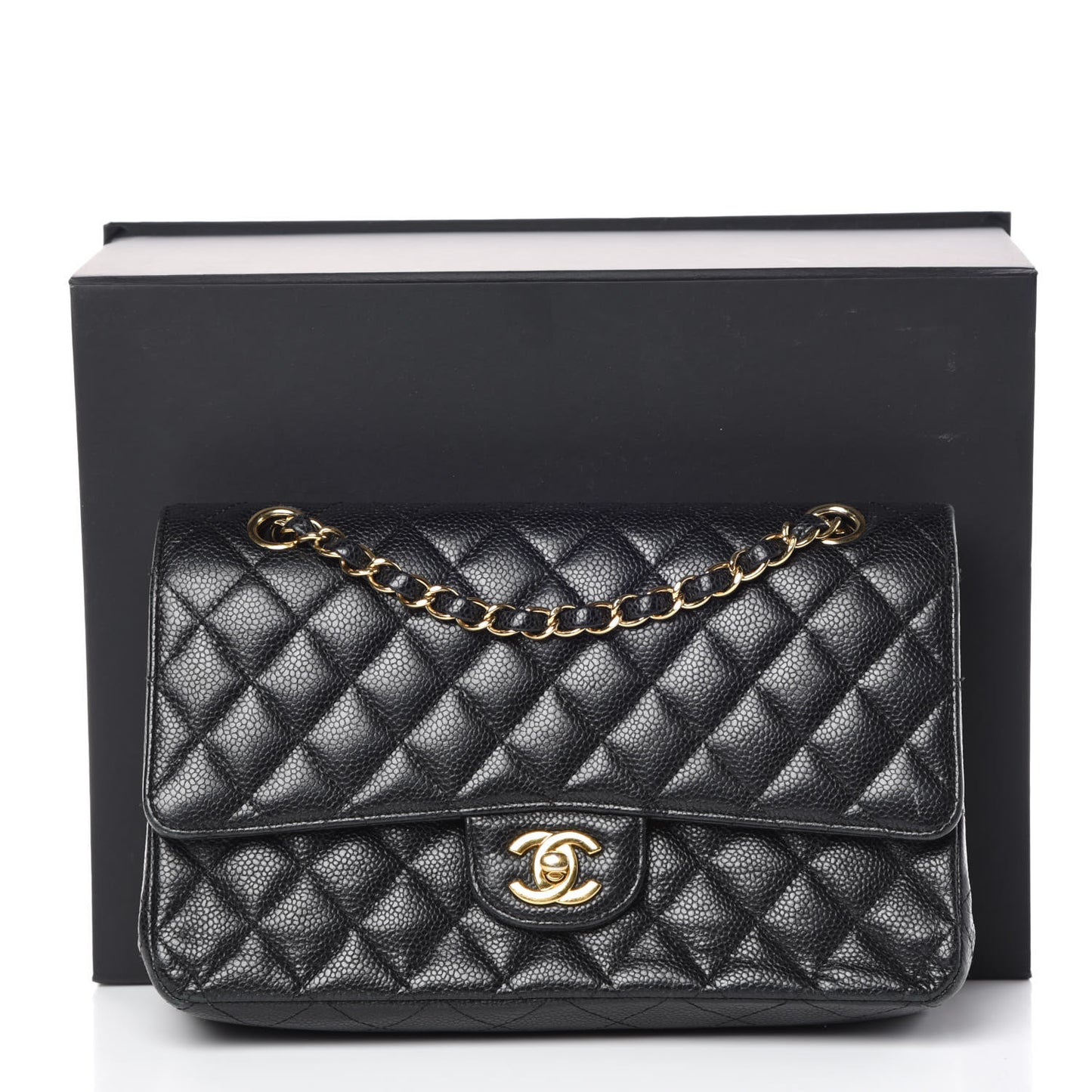 Caviar Quilted Medium Double Flap Black