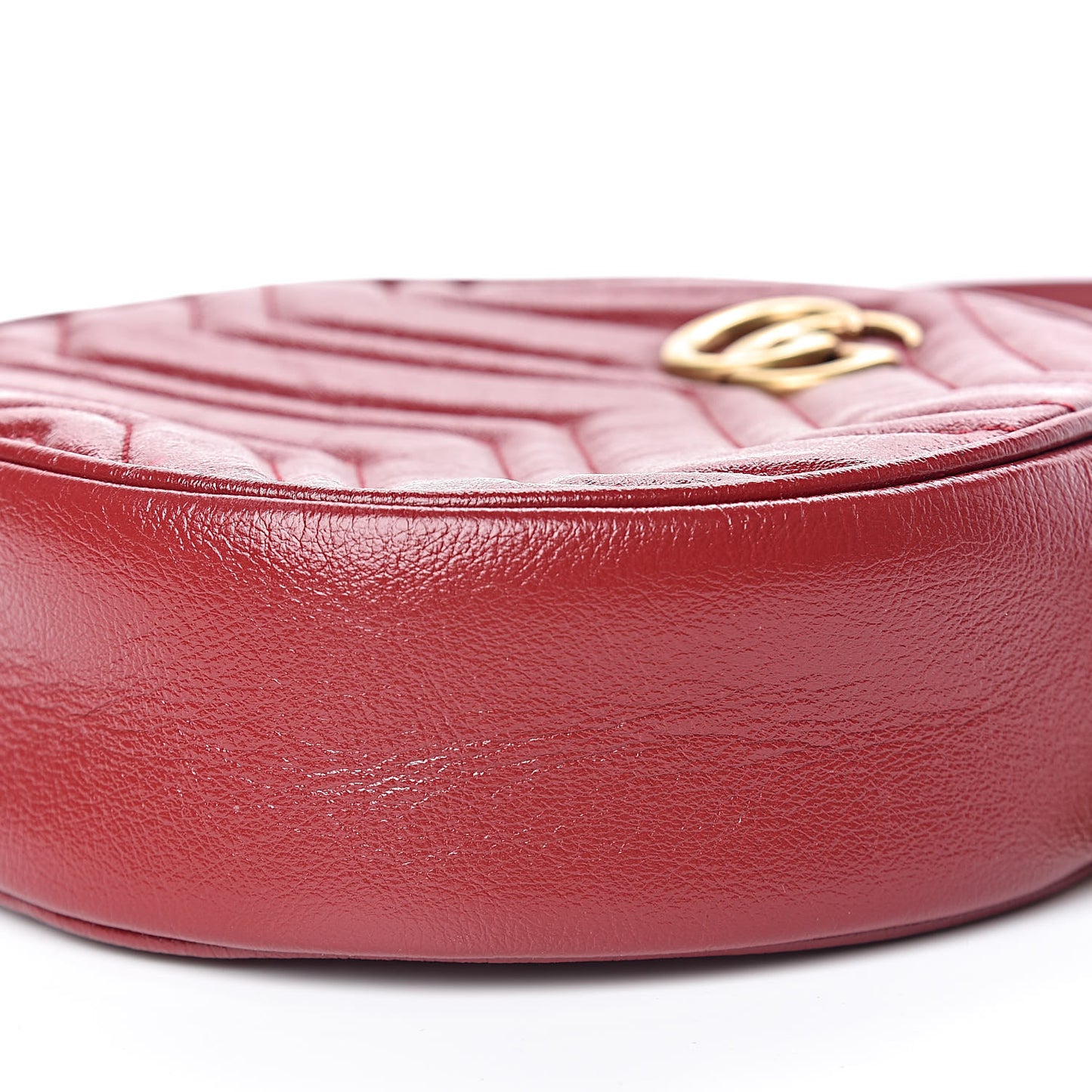Glazed Calfskin Matelasse Heart Mini GG Marmont Round Shoulder Bag Romantic Cerise