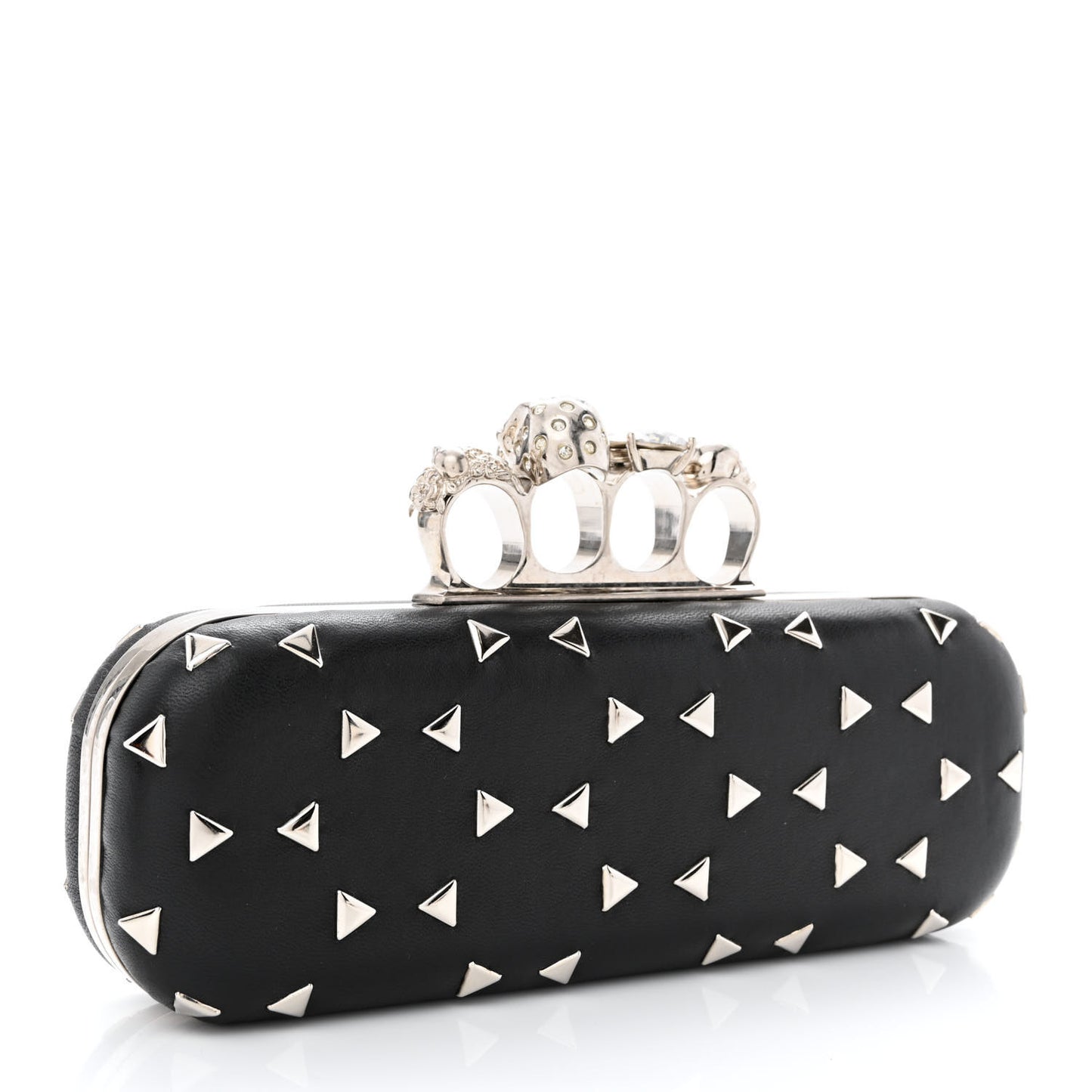 Nappa Triangle Studded Knucklebox Clutch Black