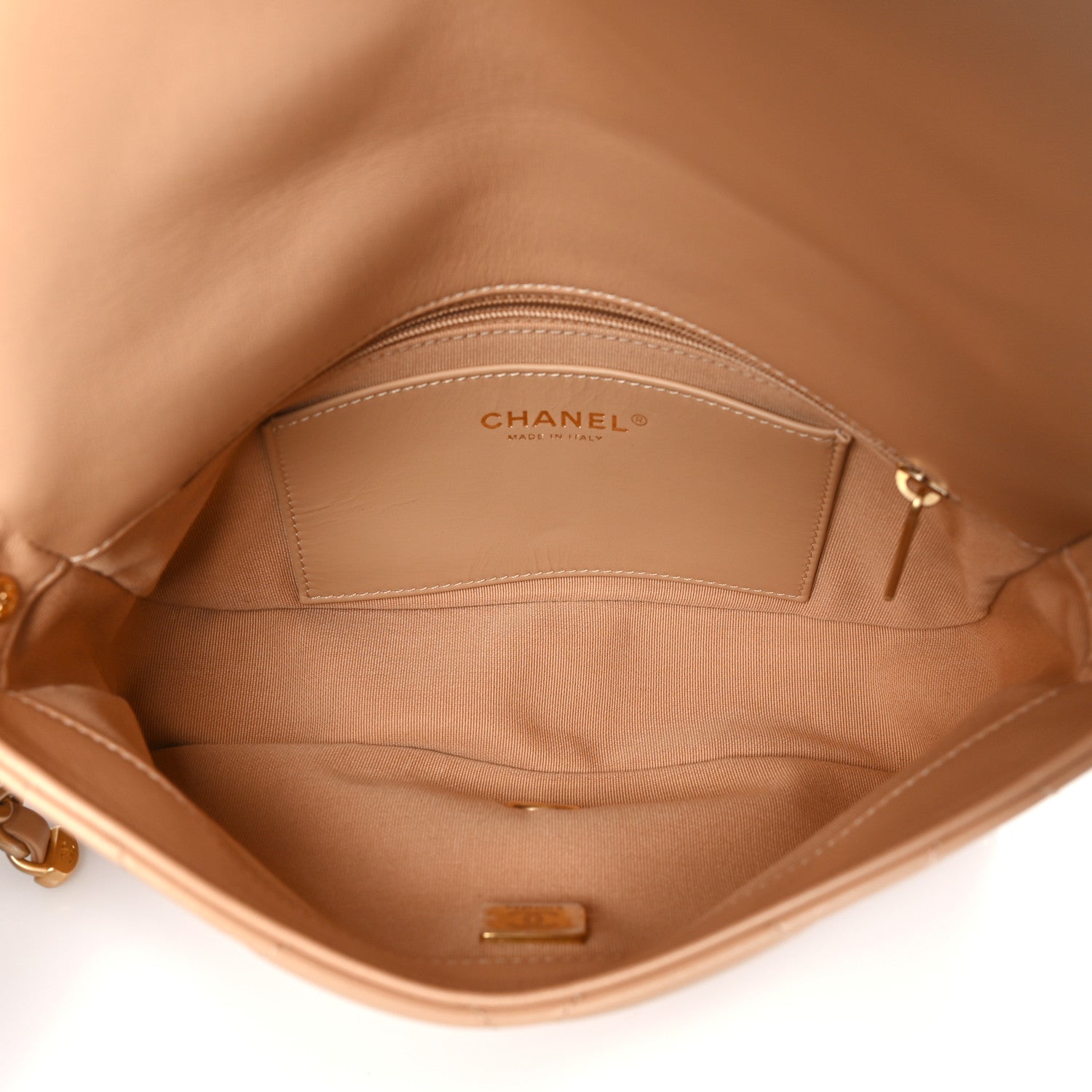 Chanel Shiny Lambskin Quilted Chain Around Flap Bag Beige 5 of 9