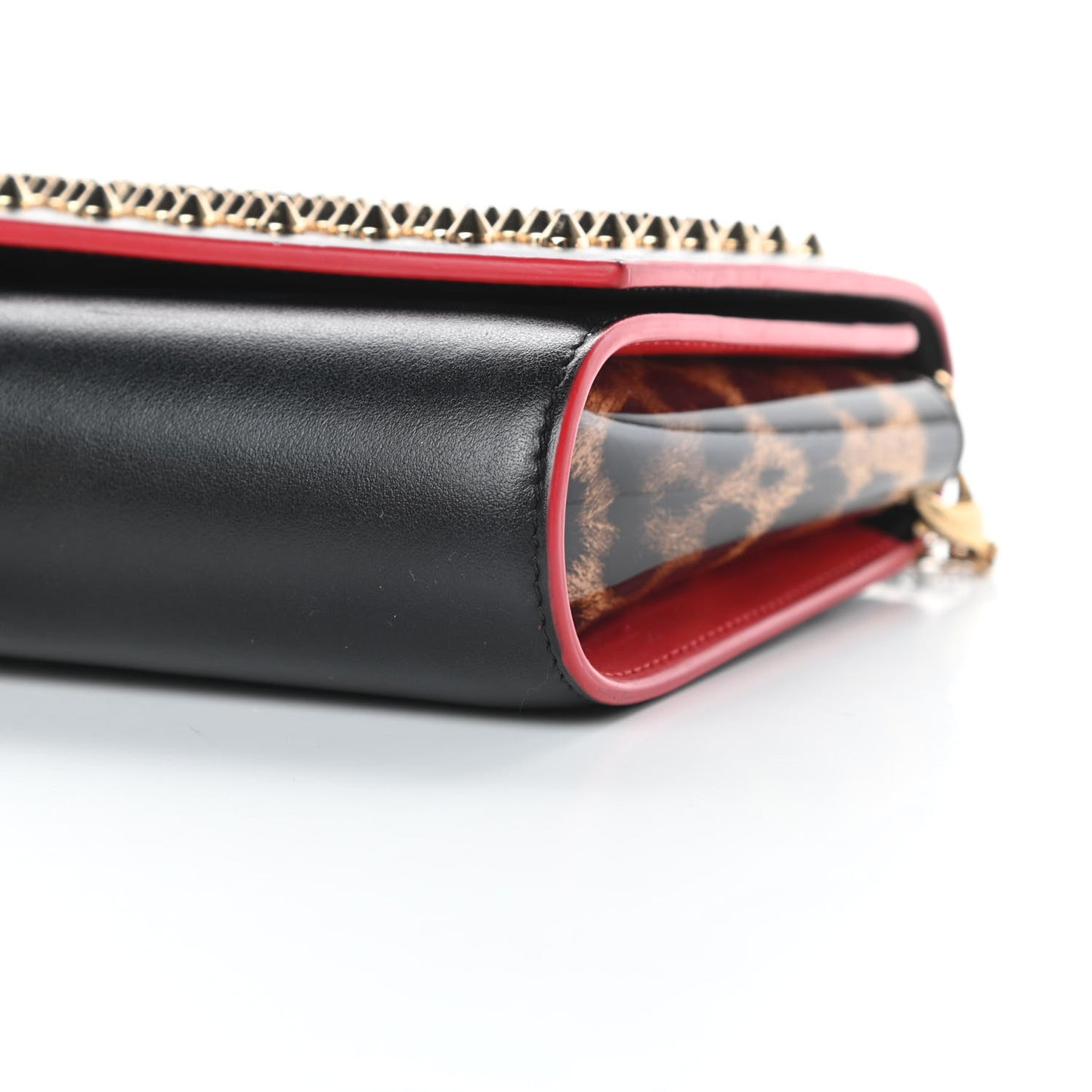 Calfskin Patent Leopard Spikes Paloma Clutch Black