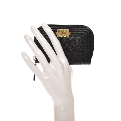 Chanel Caviar Quilted Boy Zip Around Coin Purse Wallet Black 2 of 8