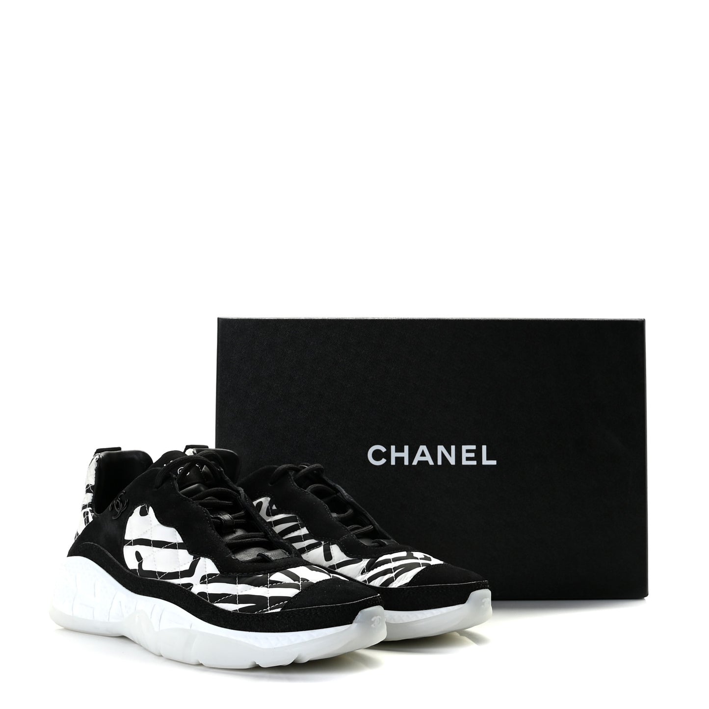 Nylon Suede Calfskin Printed Sneakers 38.5 White Black