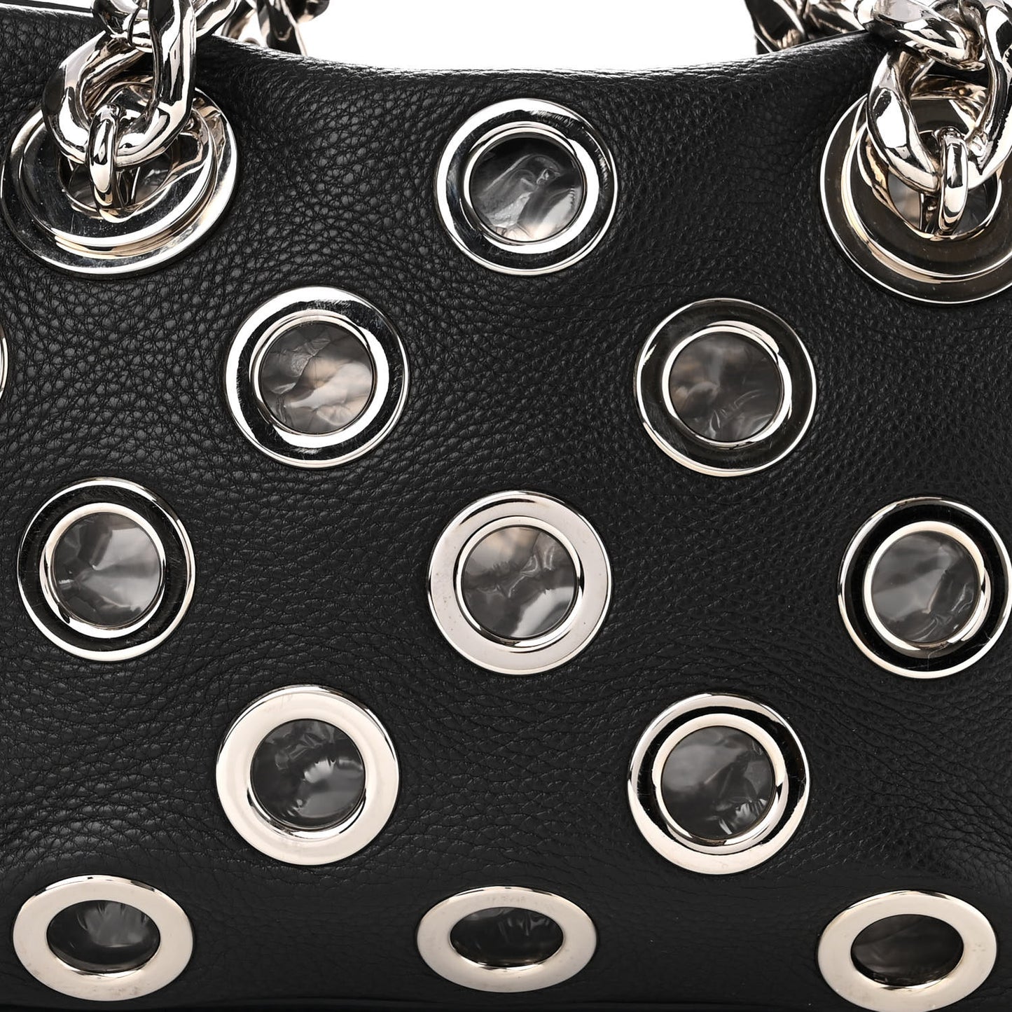 Vitello Daino Grommet Chain Satchel Bag Black
